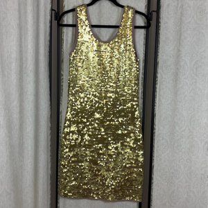 Women's Cocktail Evening BCBG MaxAzria Nina Sleeveless Gold Sequin Dress, Size M